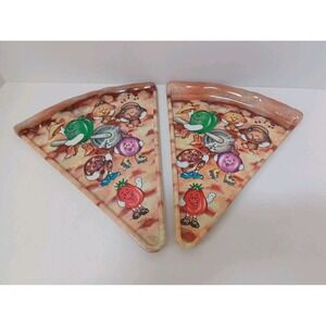 Vintage 1990s Deborah Mallow‎ Pizza Slice Shaped Plates - Plastic QTY 2